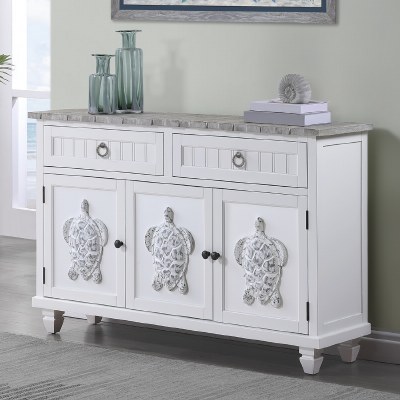 54" Boardwalk Top and White Three Sea Turtle Doors and Two Drawers Credenza