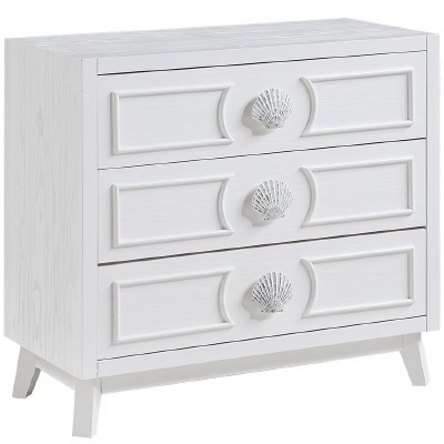 32" White Three Seashell Drawers Cabinet