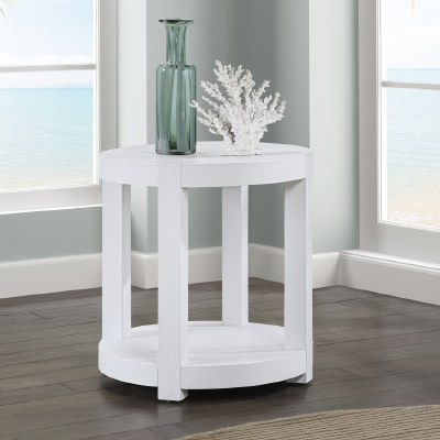 22" Round White One Shelf End Table