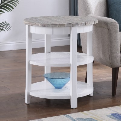 24" Round Boardwalk Top and White Two Shelf End Table
