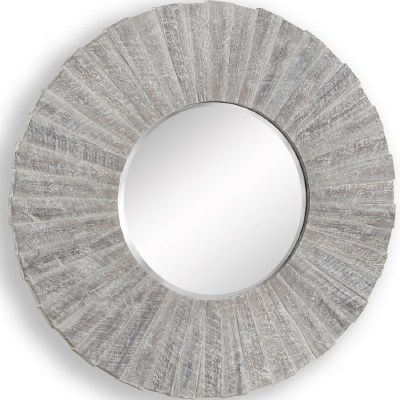 40" Round White Wash Boardwalk Stripes Wall Mirror