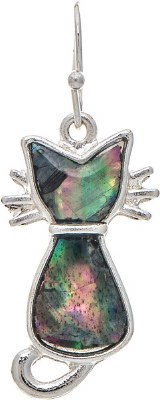 Silver Toned Abalone Sitting Cat Earrings