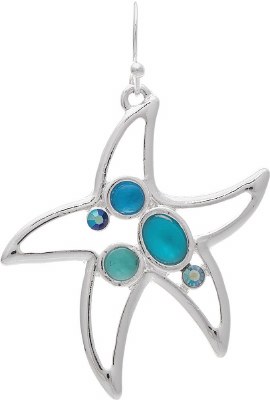 Silver Toned Openwork Starfish With Blue Polystones