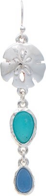 Silver Toned Sand Dollar and Blue Polystone Drop Earrings