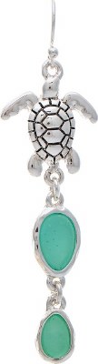 Silver Toned Sea Turtle and Aqua Polystone Drop Earrings