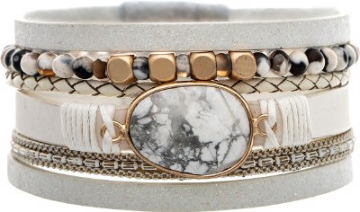 Gold Toned and White Howlite Stone Magnetic Bracelet