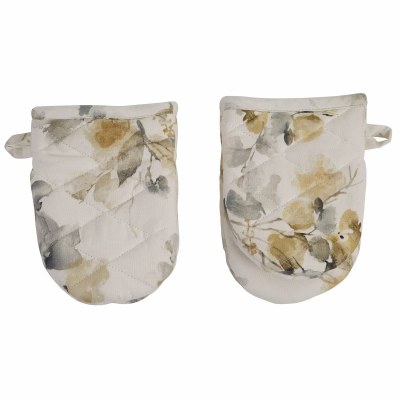 Set of Two Mini Gray and Gold Oven Mitts