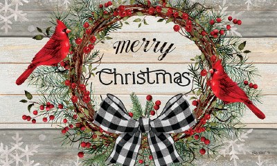 18" x 30" "Merry Christmas" Cardinals on a Berry Wreath Christmas Doormat