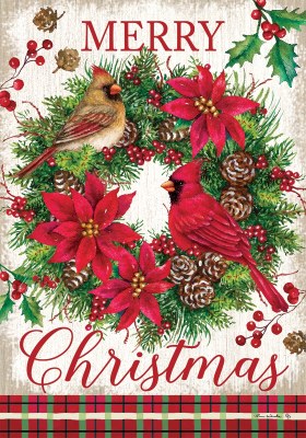 18" x 12" "Merry Christmas" Cardinals on a Wreath Mini Christmas Garden Flag
