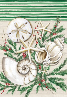 18" x 12" Mini Coastal Christmas Sea Shells Garden Flag