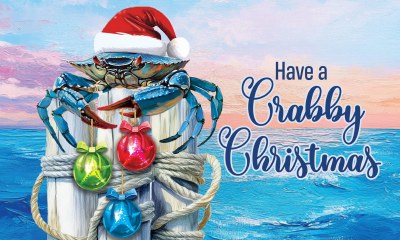 18" x 30" "Have A Crabby Christmas" Crab Holding Ornaments Coastal Christmas Doormat