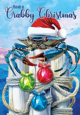 40" x 28" "Have A Crabby Christmas" Crab Holding Ornaments Large Coastal Christmas Flag