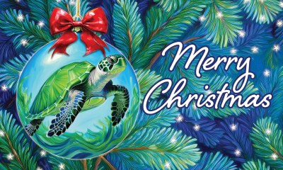 18" x 30" "Merry Christmas" Sea Turtle Ornament Coastal Christmas Doormat