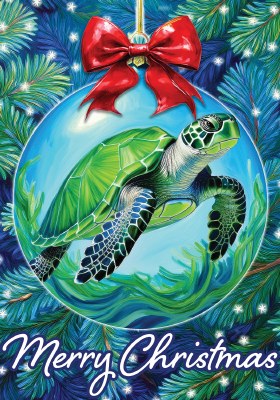40" x 28" ""Merry Christmas" Sea Turtle Ornament Large Coastal Christmas Flag