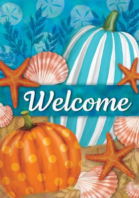 18" x 12" "Welcome" Beachy Autumn Mini Coastal Fall & Thanksgiving Garden Flag
