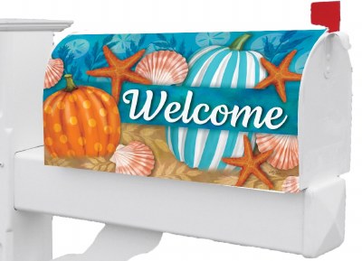 "Welcome" Beachy Autumn Coastal Fall & Thanksgiving Mailbox Cover