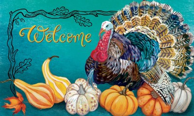 18" x 30" "Welcome" Teal Turkey Fall & Thanksgiving Doormat