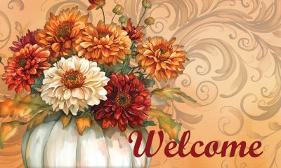 18" x 30" "Welcome" Pumpkin and Mums Fall & Thanksgiving Doormat