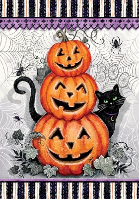 18" x 12" Black Cat and Jack-O-Lanterns Mini Halloween Garden Flag