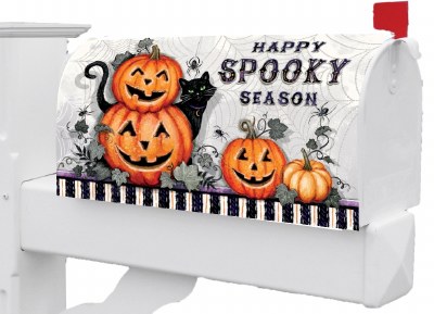"Happy Spooky Season" Black Cat and Jack-O-Lanterns Halloween Mailbox Cover