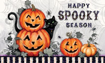 18" x 30" "Happy Spooky Season" Black Cat and Jack-O-Lanterns Halloween Doormat