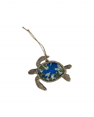 4" Multicolored Wood Sea Turtle Coastal Ornament