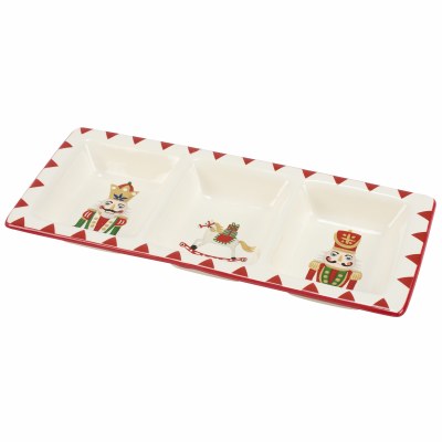 6" x 13" Three Compartment Ceramic Nutcracker Tray