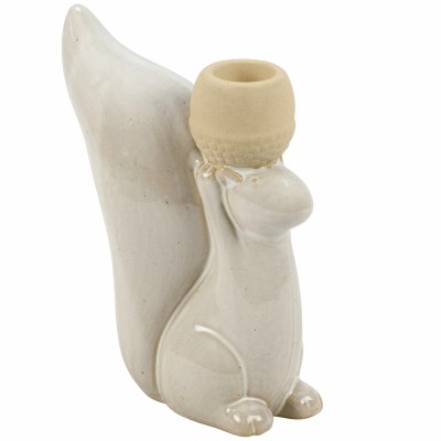6" Beige Ceramic Squirrel Taper Candleholder