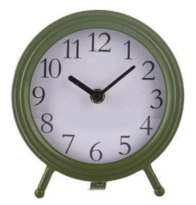 7" Round Dark Green Metal Sitting Clock