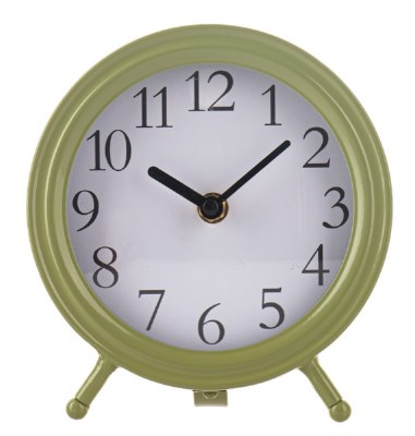 7" Round Light Green Metal Sitting Clock