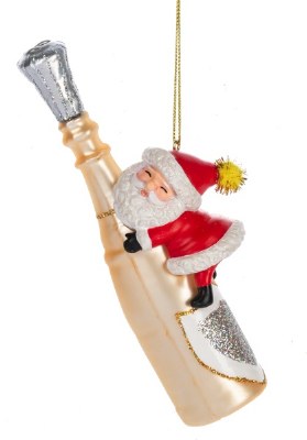 6" Santa Riding on a Gold Champagne Bottle Christmas Ornament