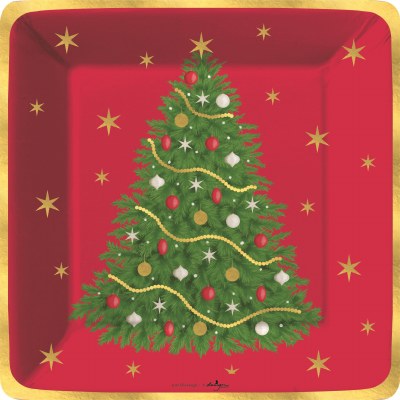 Pack of Eight 10" Sq Holly Splendor Paper Plates