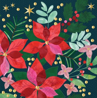 6.5" Square Poinsettia on a Navy Background Lunch Napkins