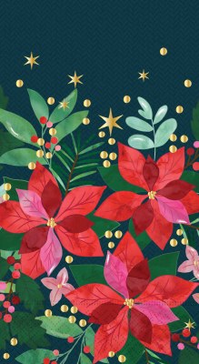 8" x 5" Poinsettia on a Navy Background Guest Towels