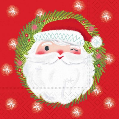 5" Square Jolly Santa Face Christmas Beverage Napkins