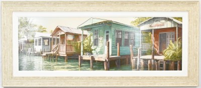 27" x 61" Bring a Boat Coastal Gel Textured Print in a Distressed Sand Frame