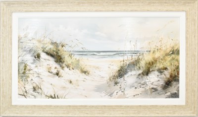 34" x 58" No Shoes Required Coastal Gel Textured Print in a Distressed Sand Frame