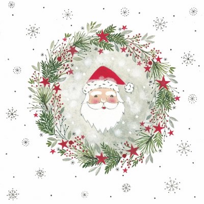 5" Square Santa Face in a Wreath Christmas Beverage Napkins