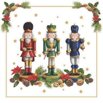 5" Square Three Multicolor Nutcrackers Christmas Beverage Napkins