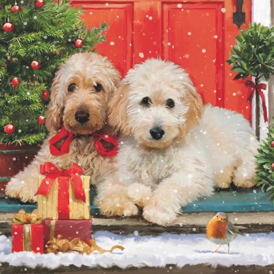 5" Square Two Christmas Doodles Beverage Napkins