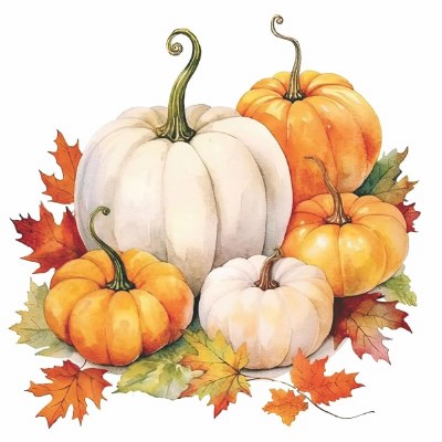 5" Square White and Orange Pumpkins Fall & Thanksgiving Beverage Napkins