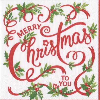 5" Square "Merry Christmas To You" Christmas Beverage Napkins