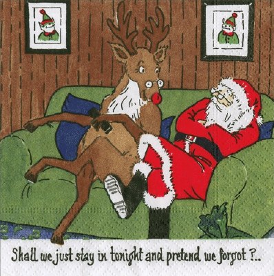 5" Square "Shall We Just Stay in Tonight and Pretend We Forgot?" Santa at Home Christmas Beverage Napkins