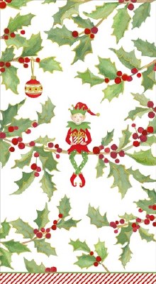 8" x 5" Elf Sitting on Holly Christmas Guest Towels