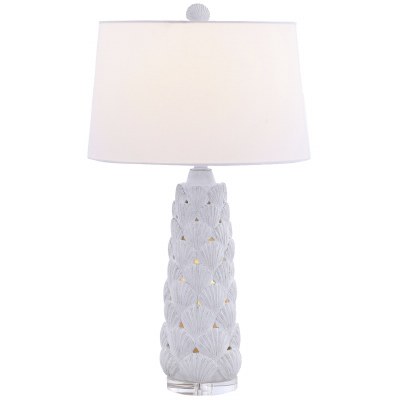 30" Distressed White Scallop Shell Night Light Table Lamp