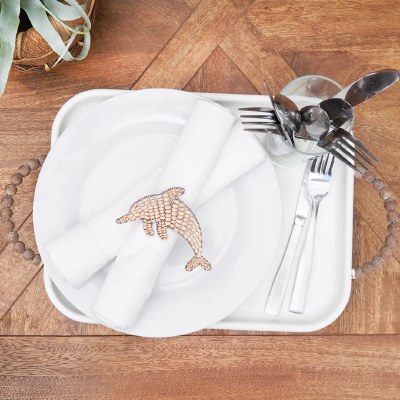 3" Natural Bead Dolphin Napkin Ring