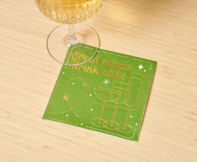 5" Square "Great Minds Drink Alike" Christmas Cocktails Beverage Napkins