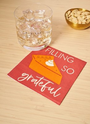 5" Square "Filling So Grateful" Fall & Thanksgiving Beverage Napkins