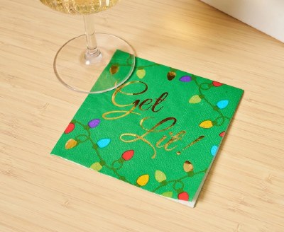 5" Square "Get Lit" Christmas Lights Beverage Napkins