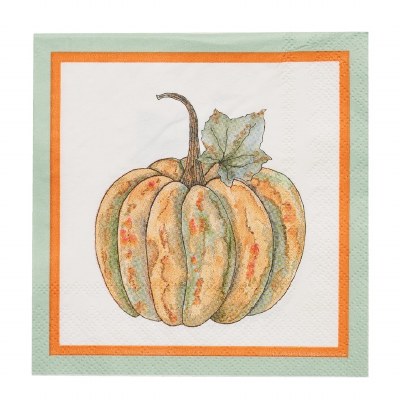 5" Square Green and Orange Bright & Thankful Fall & Thanksgiving Beverage Napkins